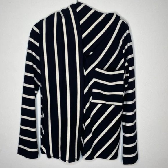 Goen.J Black & White Scarf Striped Jersey Top Oversized V Neck Chevron Sz Small - Picture 4 of 11